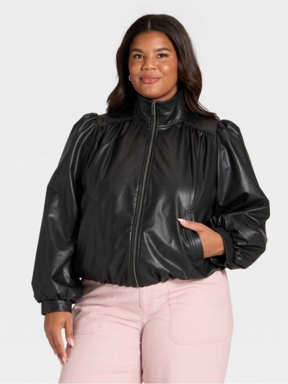 Universal Thread - Women's Gathered Bomber Jacket - Universal Thread Black Sz 4X